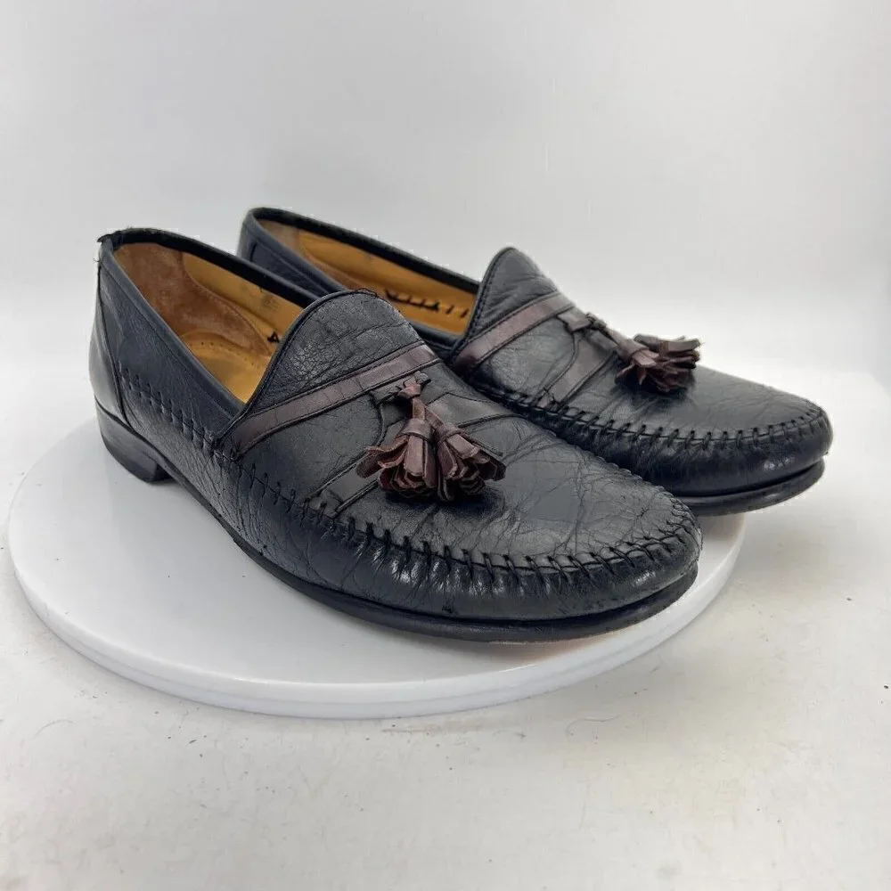 Mezlan Rodeo Men Size 9.5 M Fringe Tassel Loafer Dress Shoes Black Leather